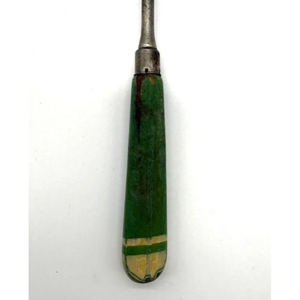 Vintage A&J Green Wood Handle Serving Spoon Primitive Kitchen Utensil 11.5